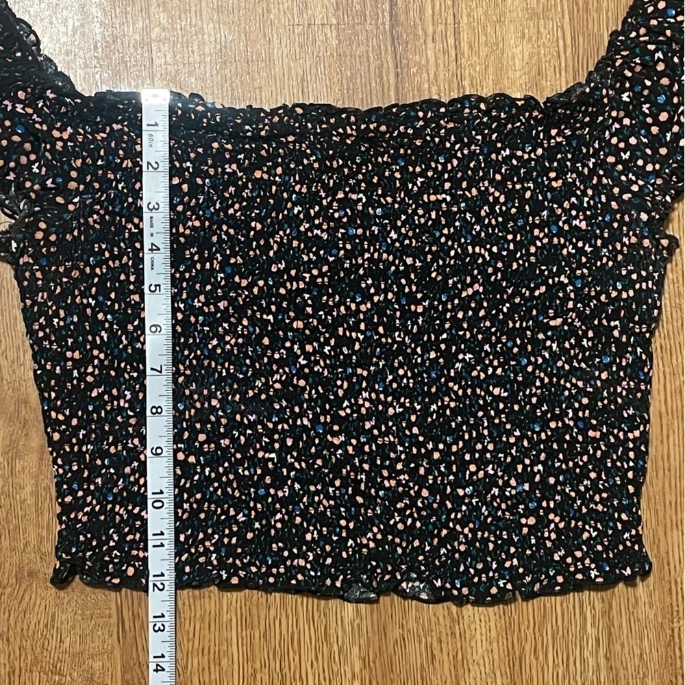 Smocked Top crop top feminine floral black - Picture 6 of 7